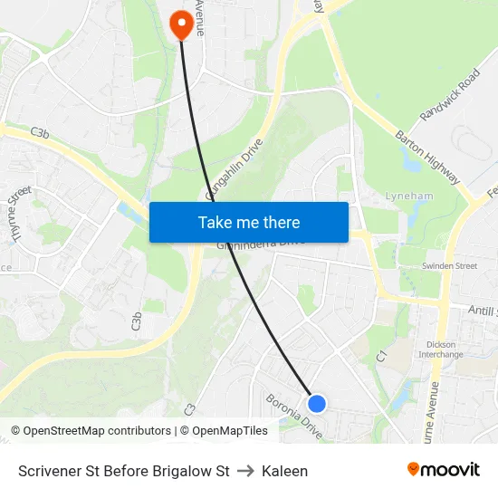 Scrivener St Before Brigalow St to Kaleen map