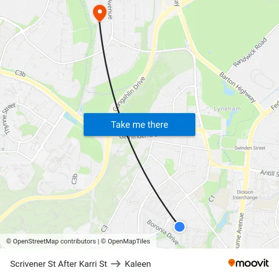 Scrivener St After Karri St to Kaleen map
