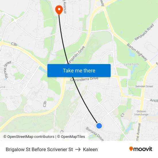 Brigalow St Before Scrivener St to Kaleen map