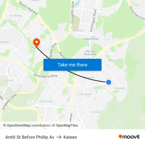 Antill St Before Phillip Av to Kaleen map