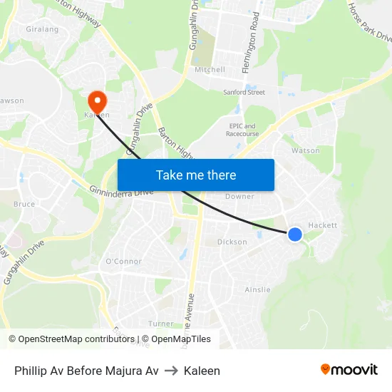 Phillip Av Before Majura Av to Kaleen map