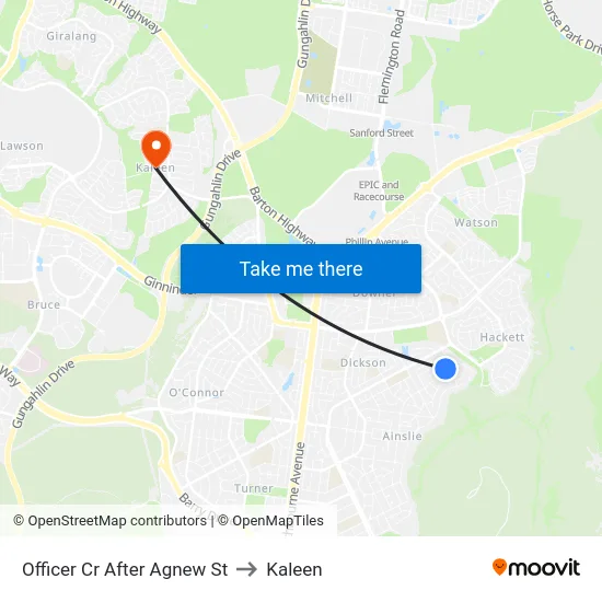 Officer Cr After Agnew St to Kaleen map