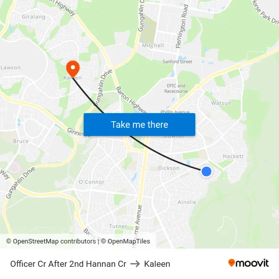 Officer Cr After 2nd Hannan Cr to Kaleen map