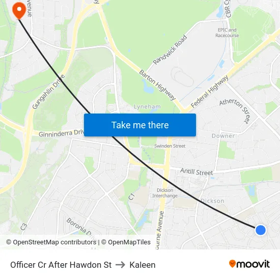 Officer Cr After Hawdon St to Kaleen map