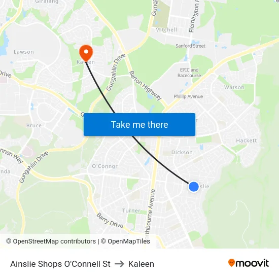 Ainslie Shops O'Connell St to Kaleen map