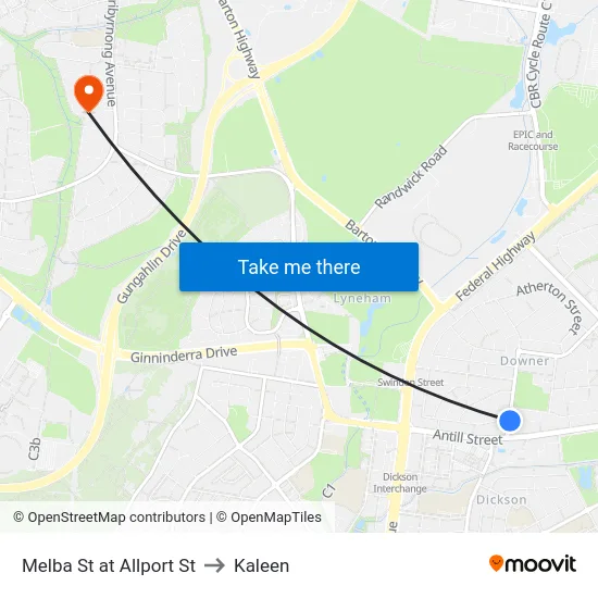 Melba St at Allport St to Kaleen map