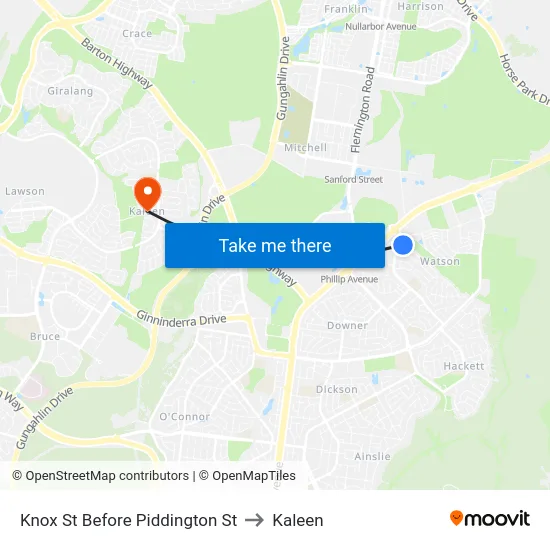 Knox St Before Piddington St to Kaleen map