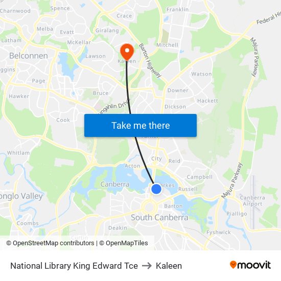 National Library King Edward Tce to Kaleen map