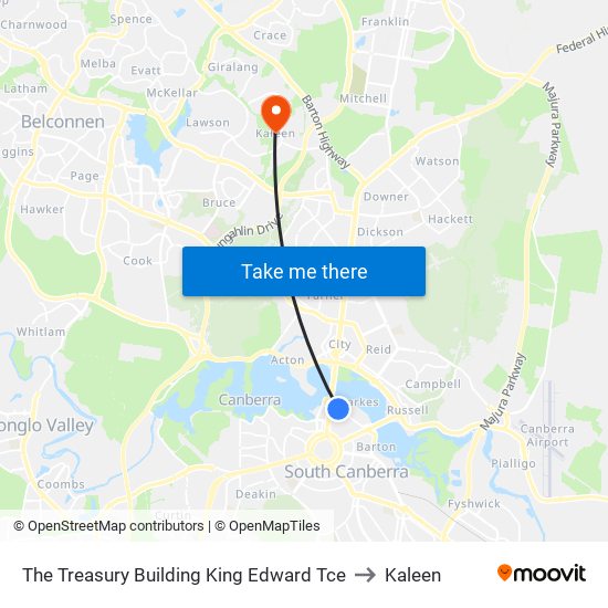 The Treasury Building King Edward Tce to Kaleen map