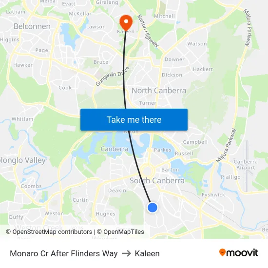 Monaro Cr After Flinders Way to Kaleen map