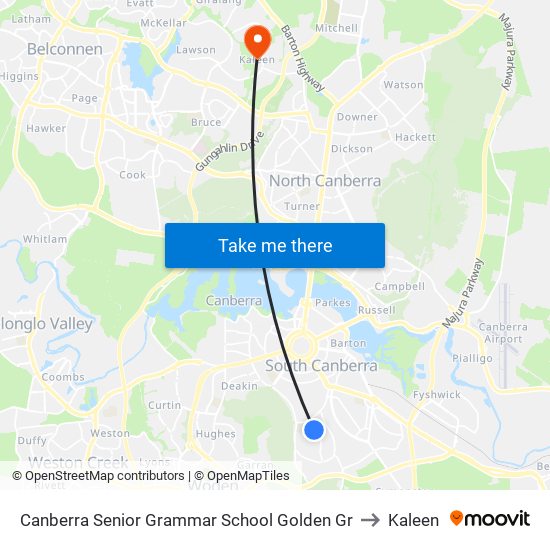 Canberra Senior Grammar School Golden Gr to Kaleen map