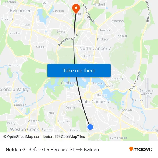 Golden Gr Before La Perouse St to Kaleen map
