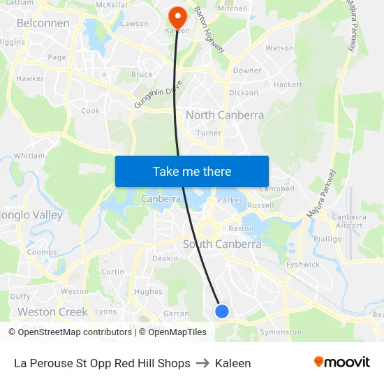 La Perouse St Opp Red Hill Shops to Kaleen map
