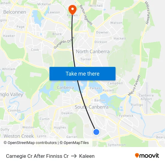 Carnegie Cr After Finniss Cr to Kaleen map