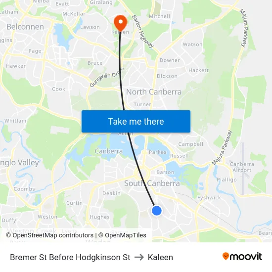 Bremer St Before Hodgkinson St to Kaleen map