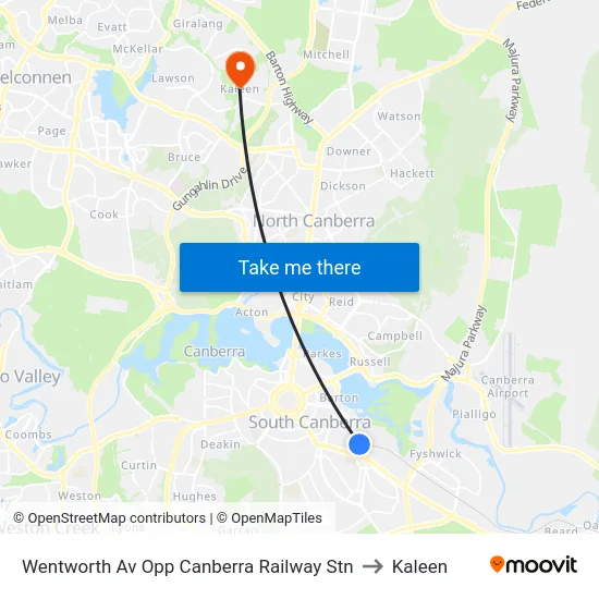 Wentworth Av Opp Canberra Railway Stn to Kaleen map