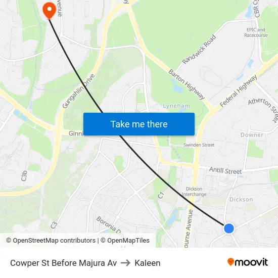 Cowper St Before Majura Av to Kaleen map