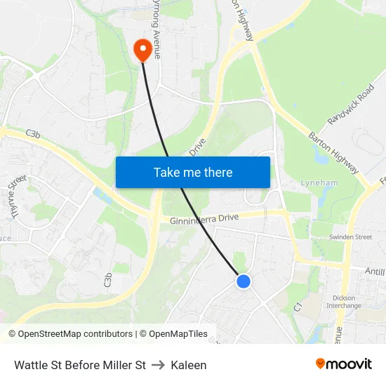 Wattle St Before Miller St to Kaleen map