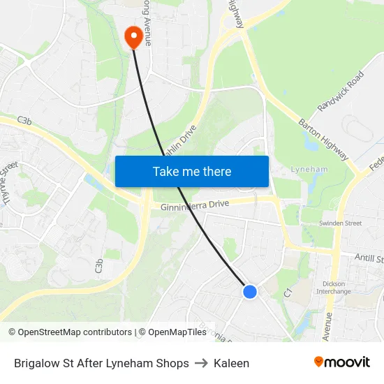 Brigalow St After Lyneham Shops to Kaleen map