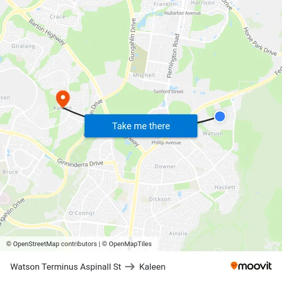 Watson Terminus Aspinall St to Kaleen map
