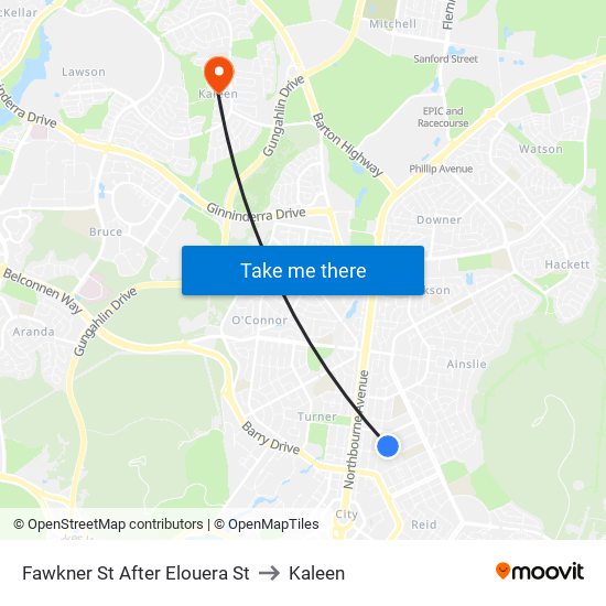 Fawkner St After Elouera St to Kaleen map