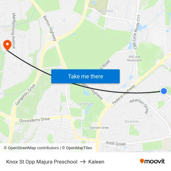 Knox St Opp Majura Preschool to Kaleen map