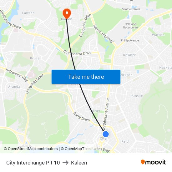 City Interchange Plt 10 to Kaleen map