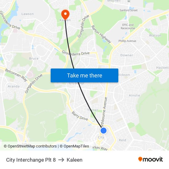 City Interchange Plt 8 to Kaleen map