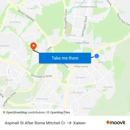 Aspinall St After Roma Mitchell Cr to Kaleen map