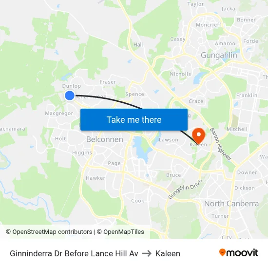 Ginninderra Dr Before Lance Hill Av to Kaleen map
