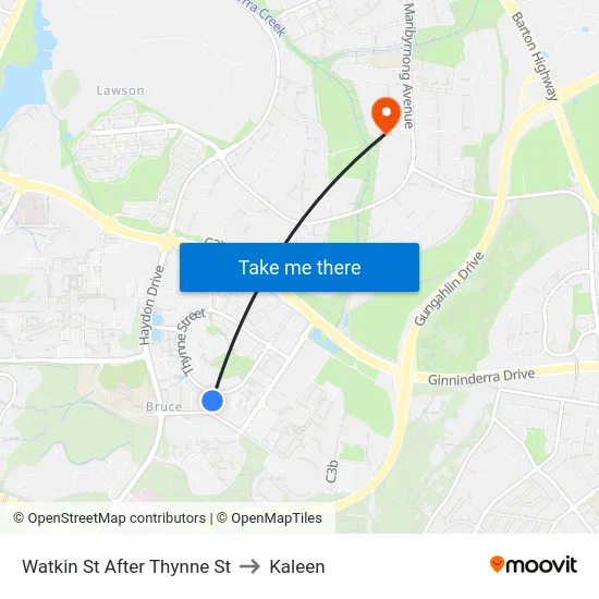 Watkin St After Thynne St to Kaleen map