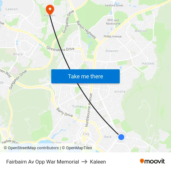 Fairbairn Av Opp War Memorial to Kaleen map