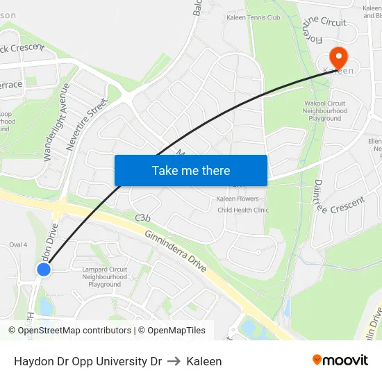 Haydon Dr Opp University Dr to Kaleen map