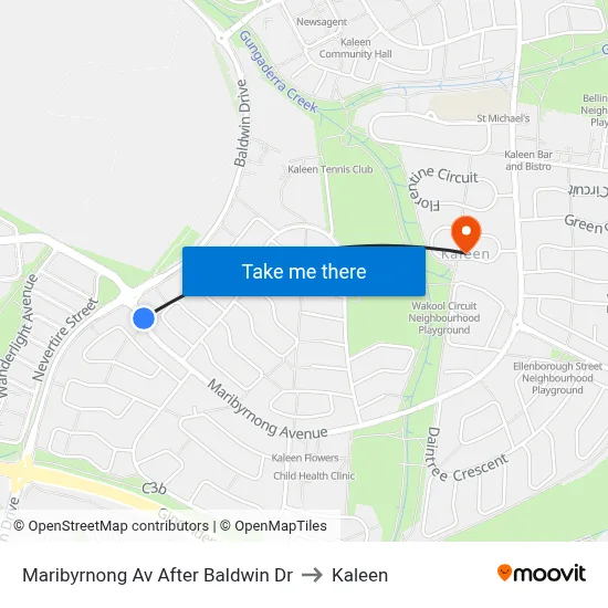 Maribyrnong Av After Baldwin Dr to Kaleen map