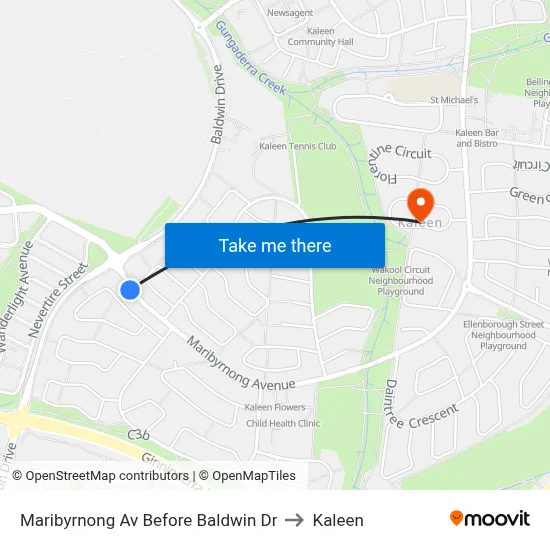 Maribyrnong Av Before Baldwin Dr to Kaleen map