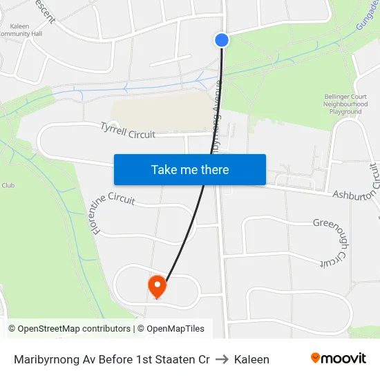 Maribyrnong Av Before 1st Staaten Cr to Kaleen map
