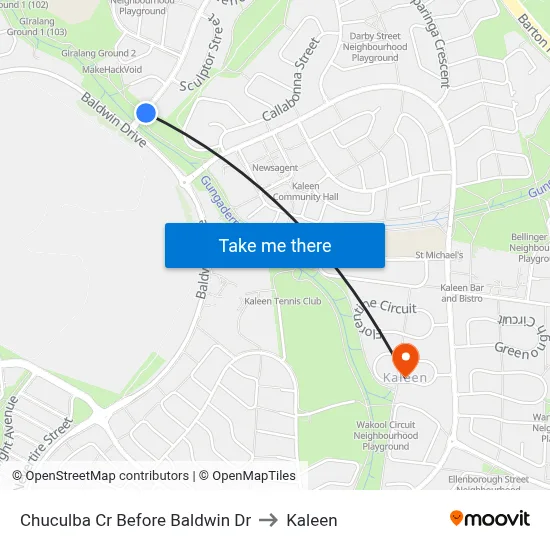Chuculba Cr Before Baldwin Dr to Kaleen map