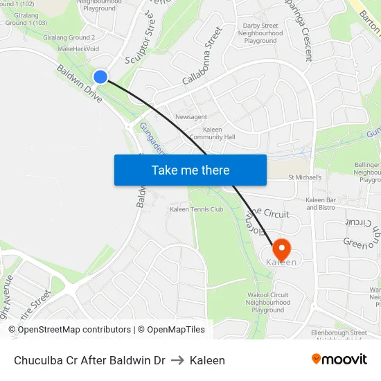 Chuculba Cr After Baldwin Dr to Kaleen map