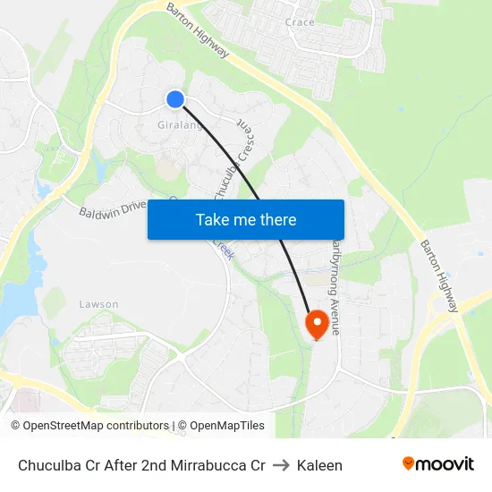 Chuculba Cr After 2nd Mirrabucca Cr to Kaleen map