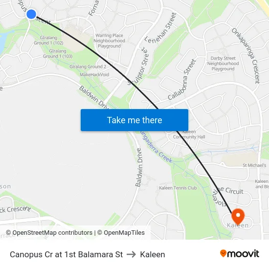 Canopus Cr at 1st Balamara St to Kaleen map