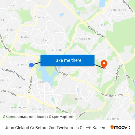 John Cleland Cr Before 2nd Twelvetrees Cr to Kaleen map