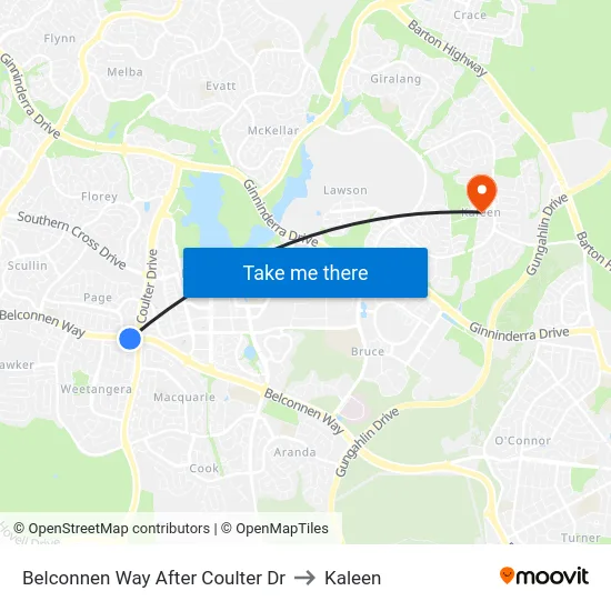 Belconnen Way After Coulter Dr to Kaleen map