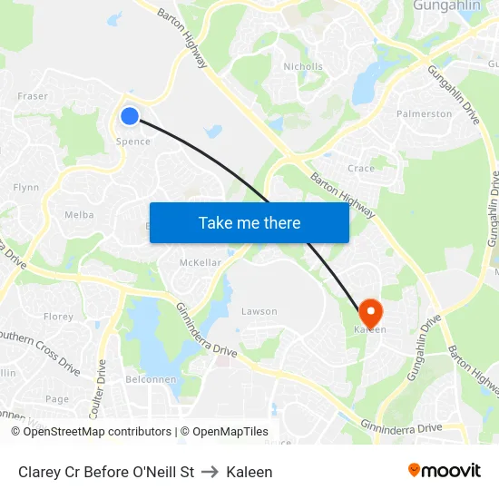 Clarey Cr Before O'Neill St to Kaleen map