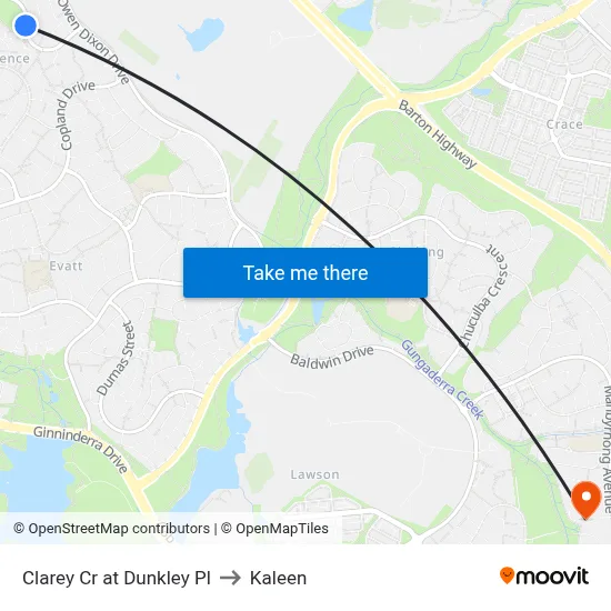 Clarey Cr at Dunkley Pl to Kaleen map