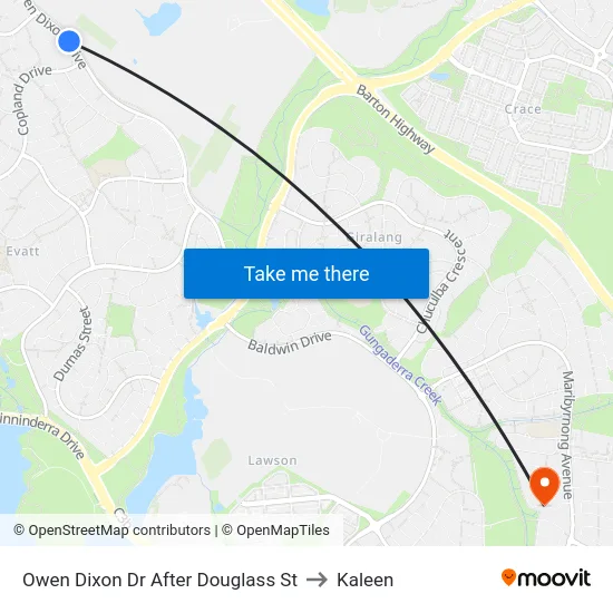 Owen Dixon Dr After Douglass St to Kaleen map