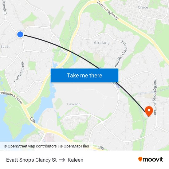 Evatt Shops Clancy St to Kaleen map