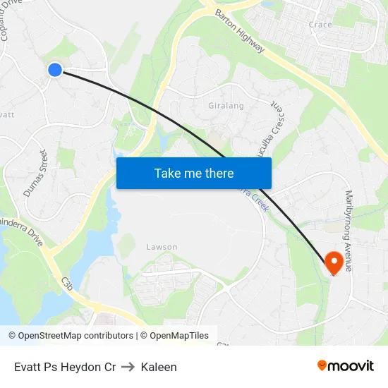 Evatt Ps Heydon Cr to Kaleen map