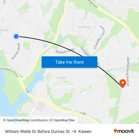 William Webb Dr Before Dumas St to Kaleen map