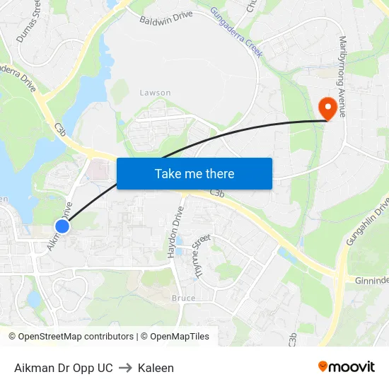 Aikman Dr Opp UC to Kaleen map