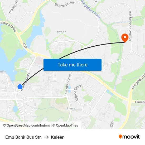 Emu Bank Bus Stn to Kaleen map